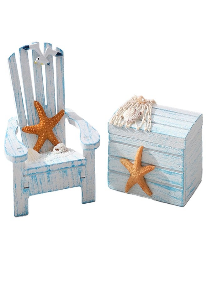 AzsVbvs 2 Pack Wooden Handmade Mini Chair Box Beach Decor Nautical Theme Decoration for Home Office Desk (Starfish) - Image 1